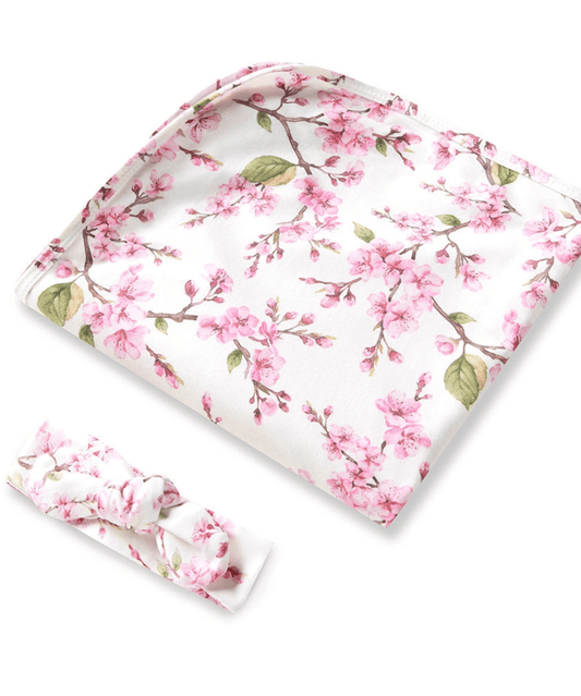 Cherry Blossom Organic Jersey Wrap & Topknot Set Snuggle Hunny Baby Preggi Central Maternity Shop