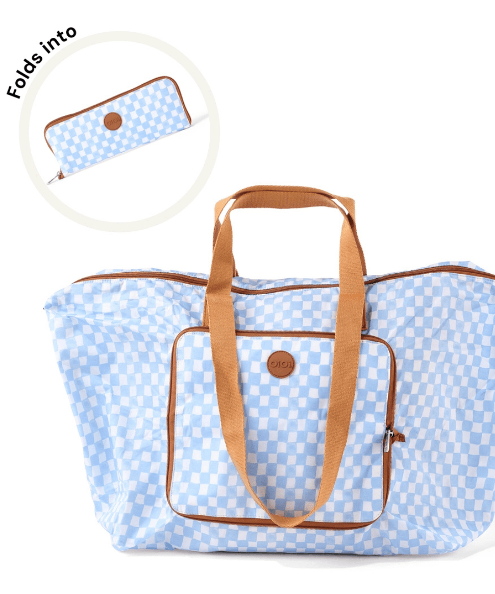 Fold-Up Tote - Blue Check OiOi Preggi Central Maternity Shop Fold-Up Tote - Blue Check OiOi Preggi Central Maternity Shop