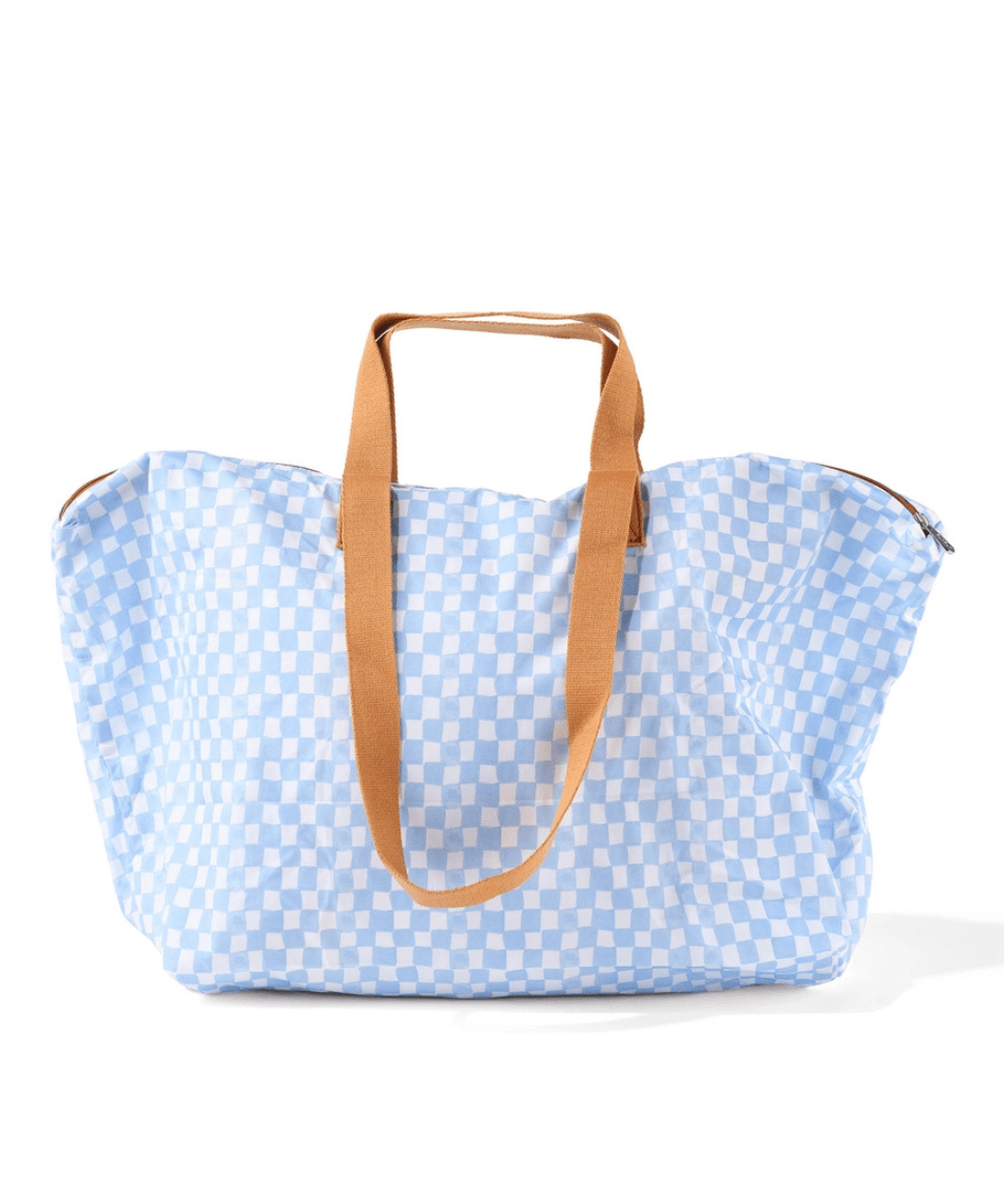 Fold-Up Tote - Blue Check OiOi Preggi Central Maternity Shop Fold-Up Tote - Blue Check OiOi Preggi Central Maternity Shop