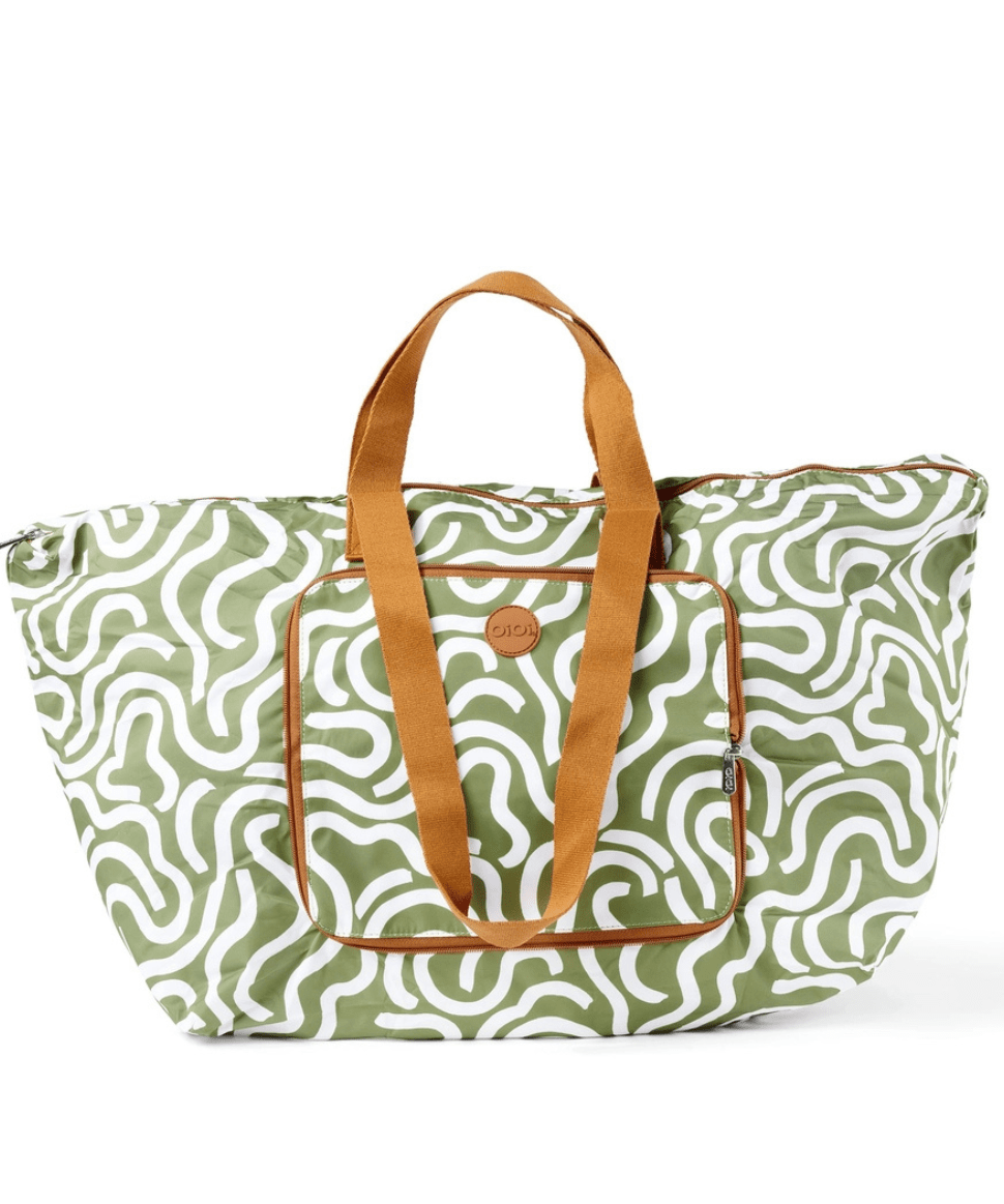 Fold-Up Tote - Green Squiggle OiOi Preggi Central Maternity Shop Fold-Up Tote - Green Squiggle OiOi Preggi Central Maternity Shop