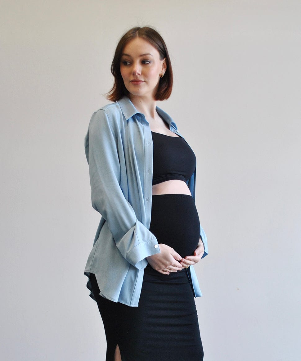 Blue Chambray Maternity & Nursing Shirt Around April Maternity and Nursing Preggi Central Maternity Shop Blue Chambray Maternity & Nursing Shirt Around April Maternity and Nursing Preggi Central Maternity Shop