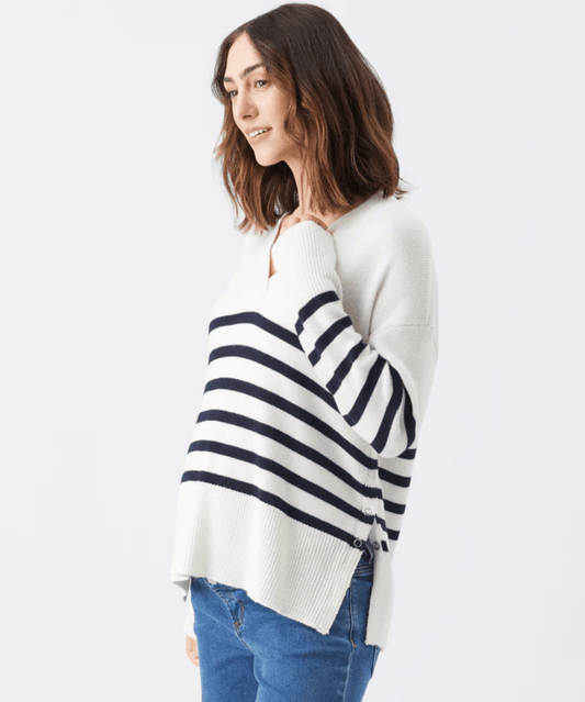 Hanna Nursing Knit White / Navy Ripe Maternity Maternity and Nursing Preggi Central Maternity Shop