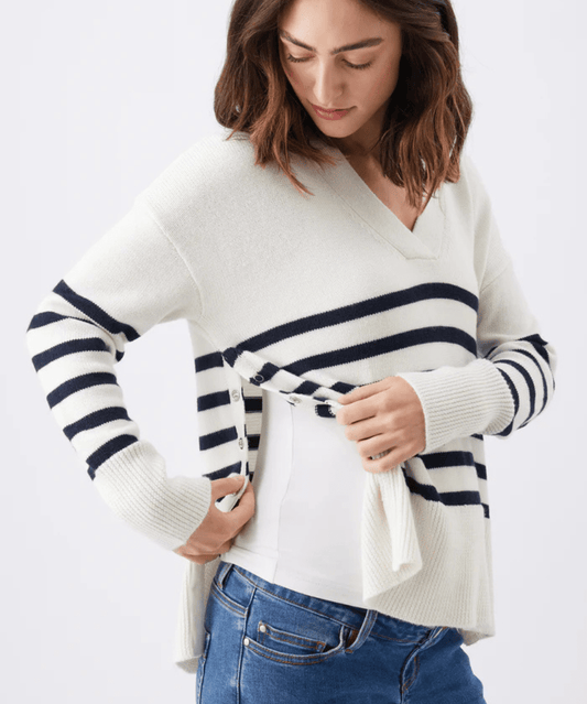 Hanna Nursing Knit White / Navy Ripe Maternity Maternity and Nursing Preggi Central Maternity Shop