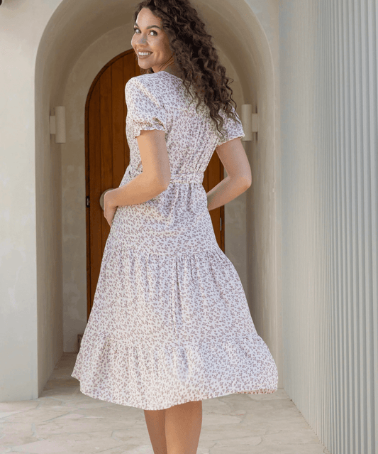 Jasmine Maternity Wrap Dress in Nude Floral Angel Maternity Maternity and Nursing Preggi Central Maternity Shop