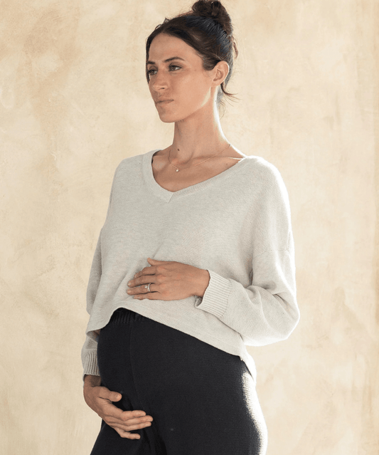 Evelyn Lightweight Cotton Knit Sweater in Wolf White Angel Maternity Maternity Preggi Central Maternity Shop