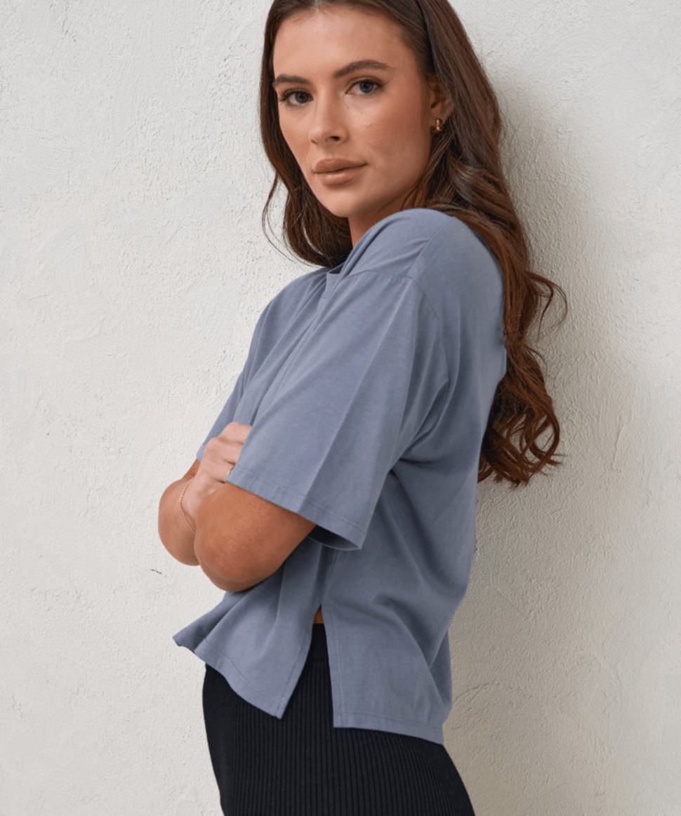 Into It Crop Tee - Blue BAE the label Maternity Preggi Central Maternity Shop Into It Crop Tee - Blue BAE the label Maternity Preggi Central Maternity Shop