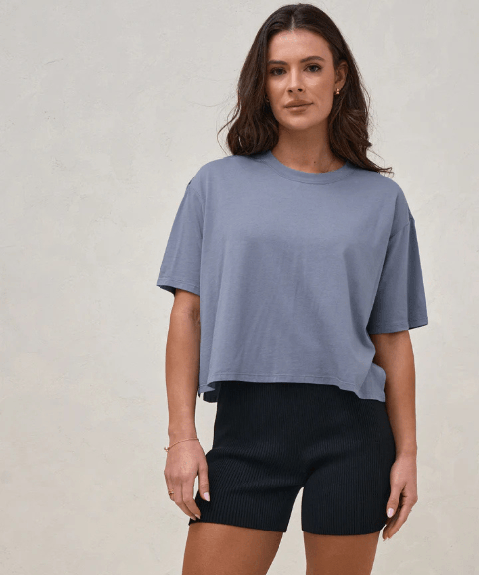 Into It Crop Tee - Blue BAE the label Maternity Preggi Central Maternity Shop Into It Crop Tee - Blue BAE the label Maternity Preggi Central Maternity Shop