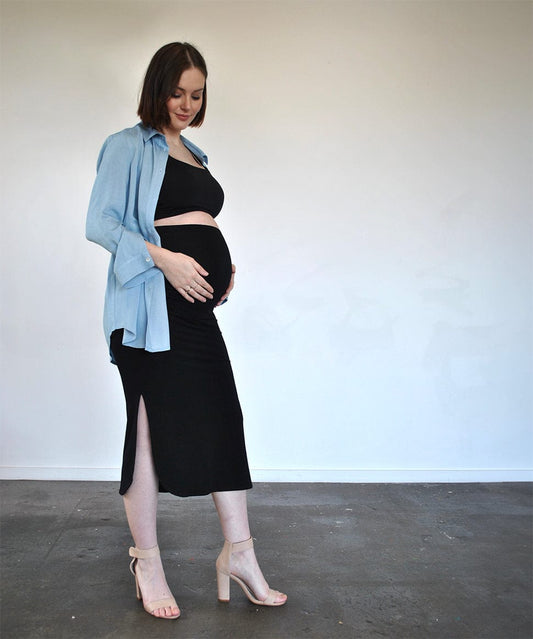 Over-Bump Black Midi Maternity Skirt Around April Maternity Preggi Central Maternity Shop