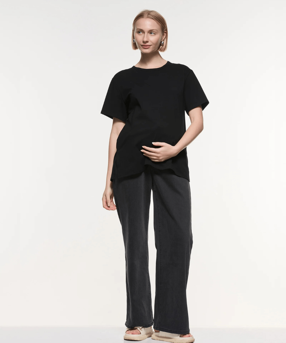 Relaxed Wide Leg Jeans - Black Wash Soon Maternity Maternity Preggi Central Maternity Shop Relaxed Wide Leg Jeans - Black Wash Soon Maternity Maternity Preggi Central Maternity Shop