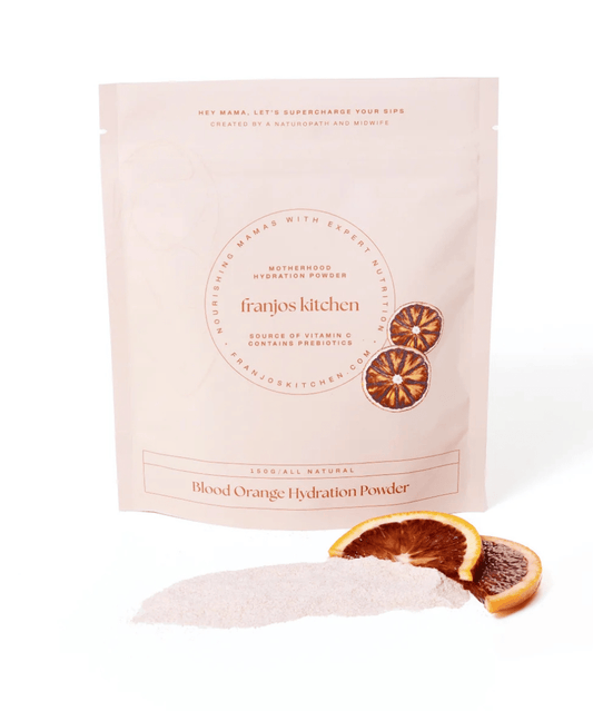 Motherhood Hydration Powder- Blood Orange Franjos Kitchen Tea and Bikkies 9369999622121 Preggi Central Maternity Shop