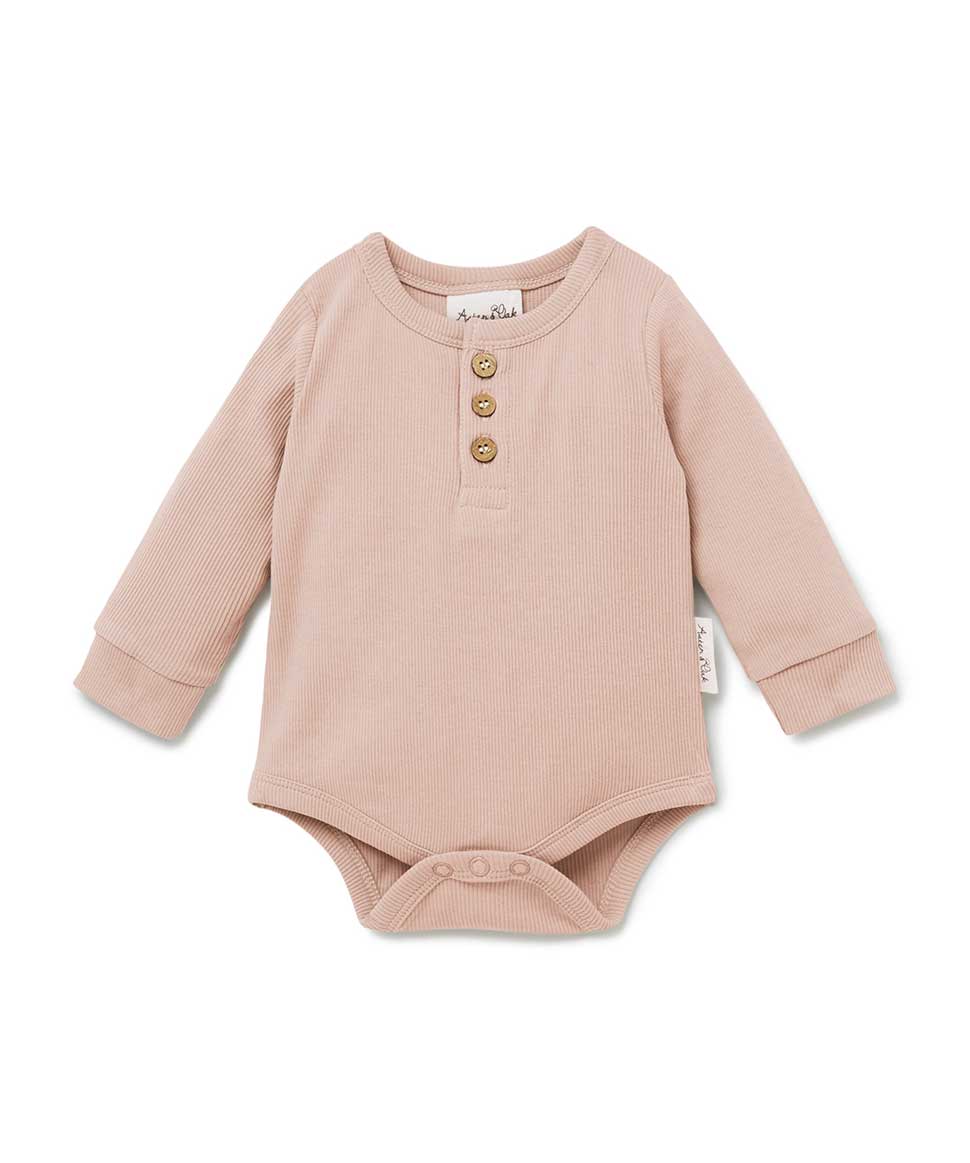 Cameo Rose Rib Henley Onesie Aster & Oak Baby Preggi Central Maternity Shop Cameo Rose Rib Henley Onesie Aster & Oak Baby Preggi Central Maternity Shop