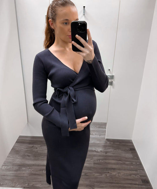 Lucille Knit Maternity Midi Dress in Steel Grey