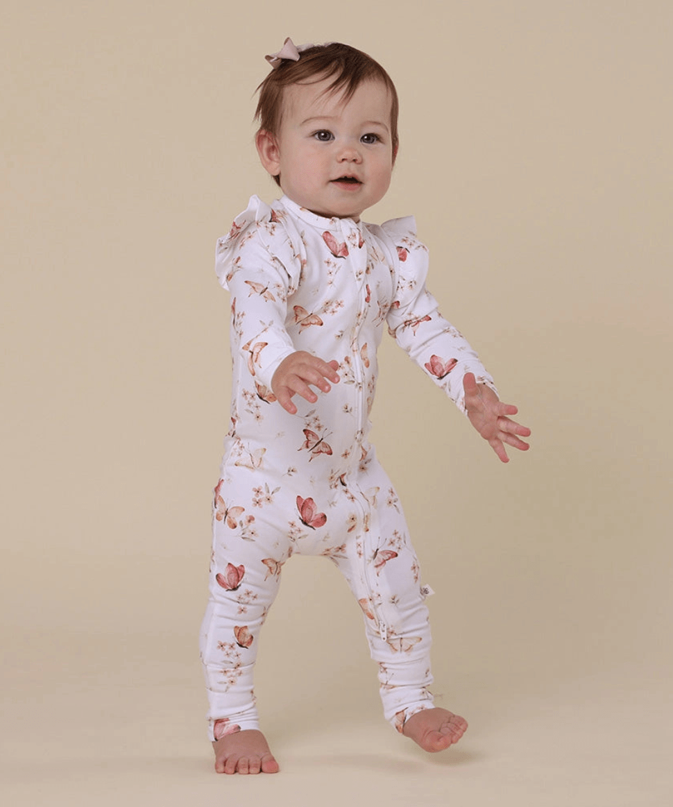 Butterfly Organic Snugglesuit Convertible Romper with Frill Snuggle Hunny Baby Preggi Central Maternity Shop