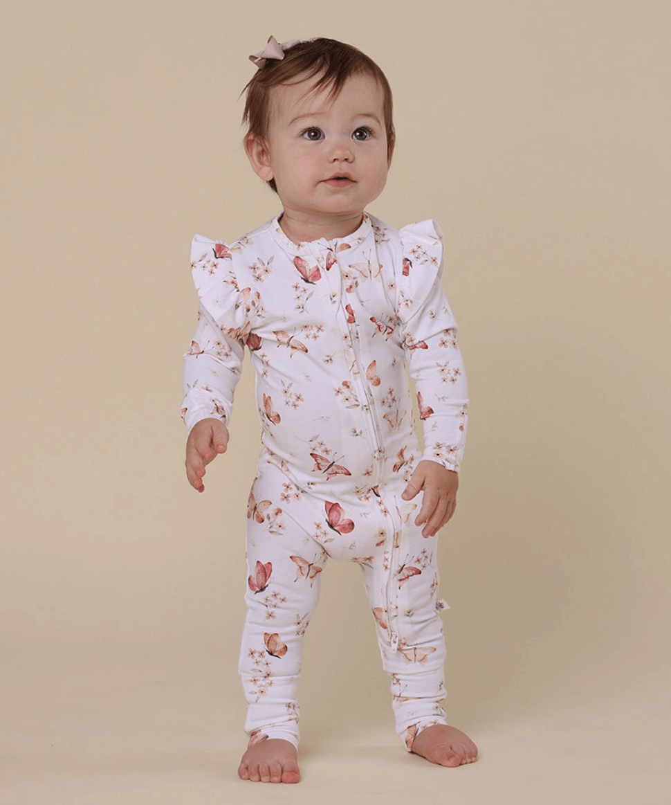Butterfly Organic Snugglesuit Convertible Romper with Frill Snuggle Hunny Baby Preggi Central Maternity Shop