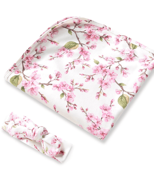 Cherry Blossom Organic Jersey Wrap & Topknot Set Snuggle Hunny Baby Preggi Central Maternity Shop
