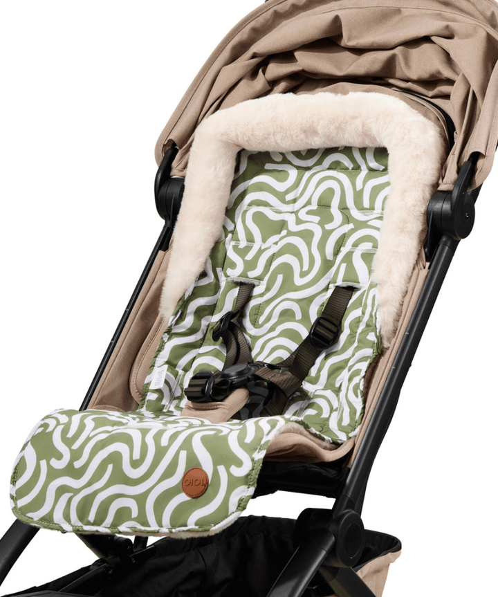 Cozy Fleece Pram Liner - Green Squiggle OiOi Baby Preggi Central Maternity Shop