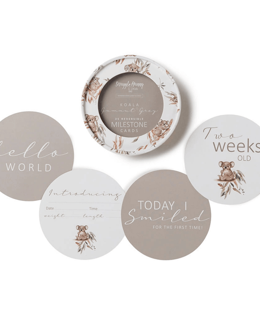 Koala & Gumnut Grey Reversible Milestone Cards Snuggle Hunny Baby 9357334007184 Preggi Central Maternity Shop