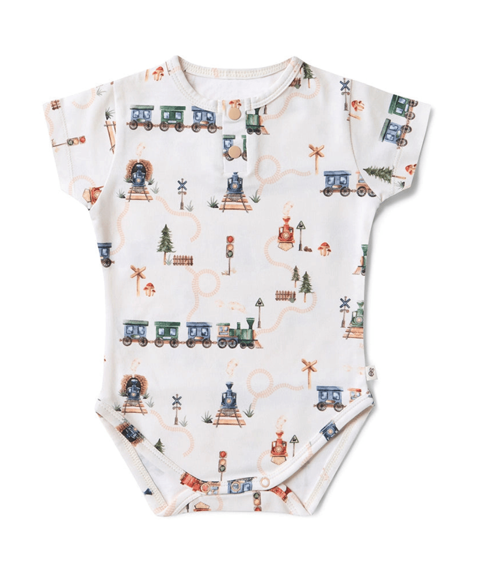 Trains Short Sleeve Organic Bodysuit Snuggle Hunny Baby Preggi Central Maternity Shop