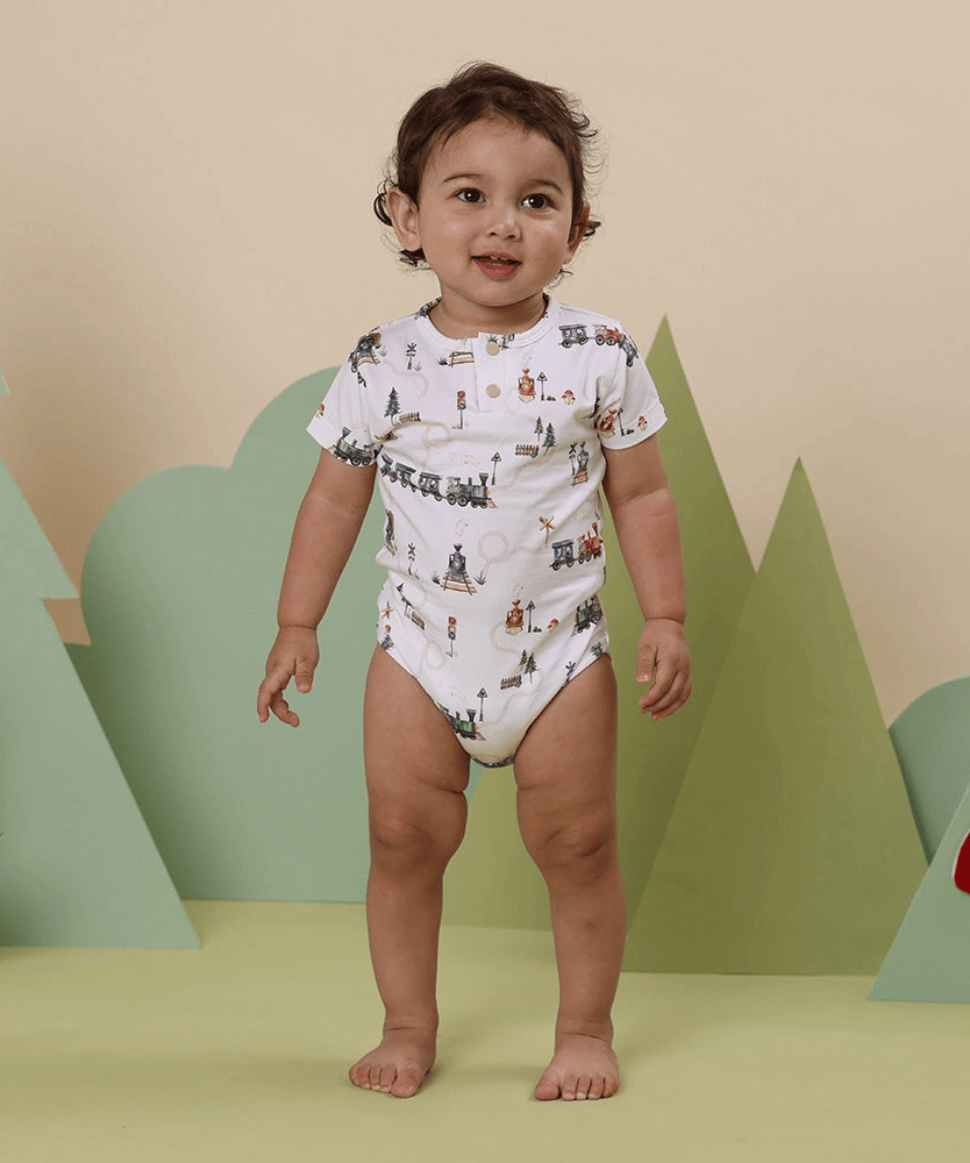 Trains Short Sleeve Organic Bodysuit Snuggle Hunny Baby Preggi Central Maternity Shop