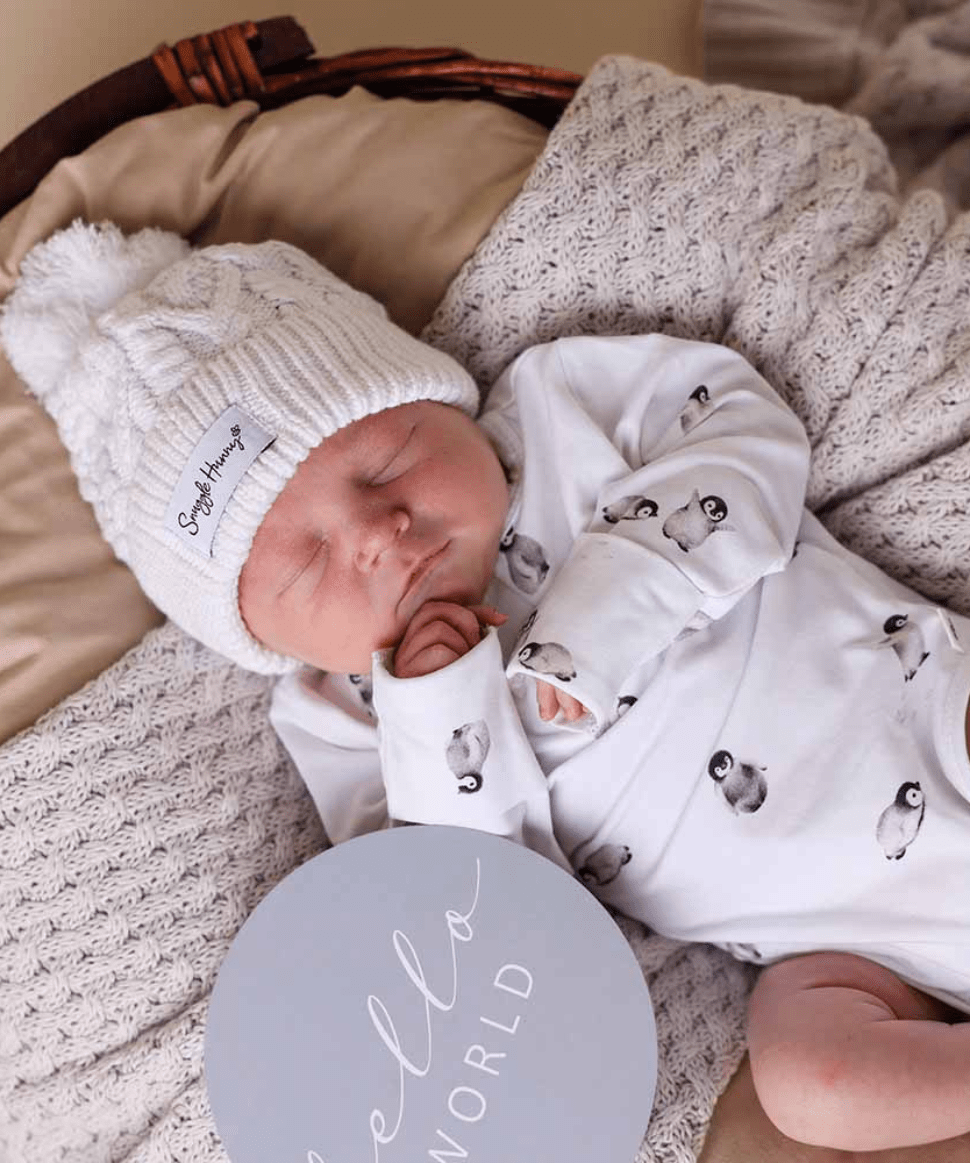 White Organic Baby Knit Beanie Snuggle Hunny Baby Preggi Central Maternity Shop