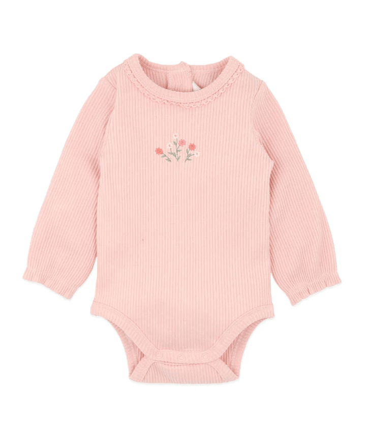 Blush Ribbed Baby Bodysuit with Floral Embroidery- Emmy Preggi Central Preggi Central Maternity Shop