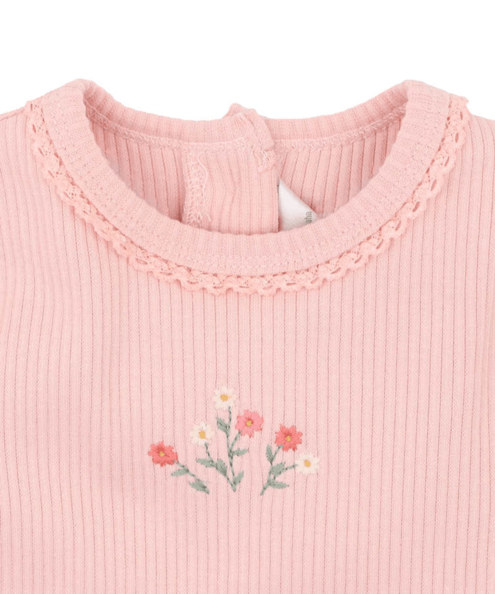 Blush Ribbed Baby Bodysuit with Floral Embroidery- Emmy Preggi Central Preggi Central Maternity Shop