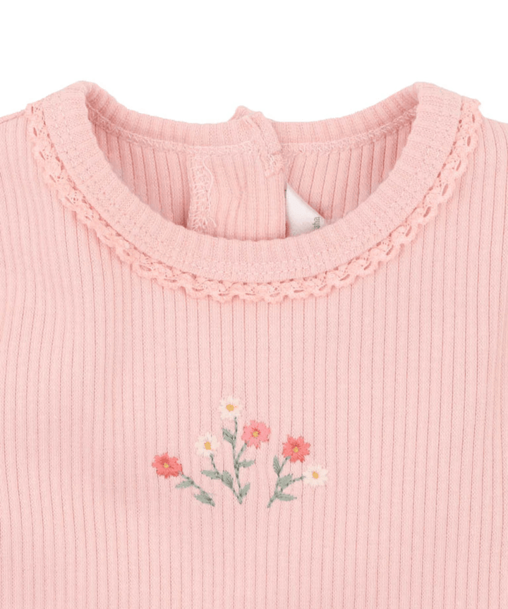 Blush Ribbed Baby Bodysuit with Floral Embroidery- Emmy Preggi Central Preggi Central Maternity Shop