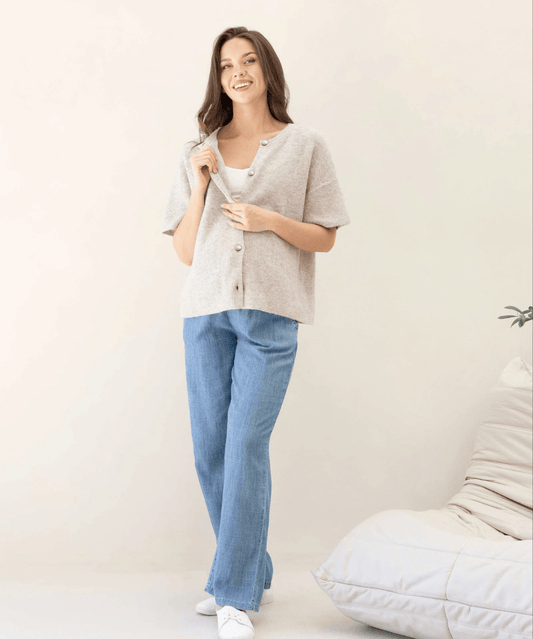 Adele Button Knitted Maternity Sweater- Apricot Angel Maternity Maternity and Nursing Preggi Central Maternity Shop