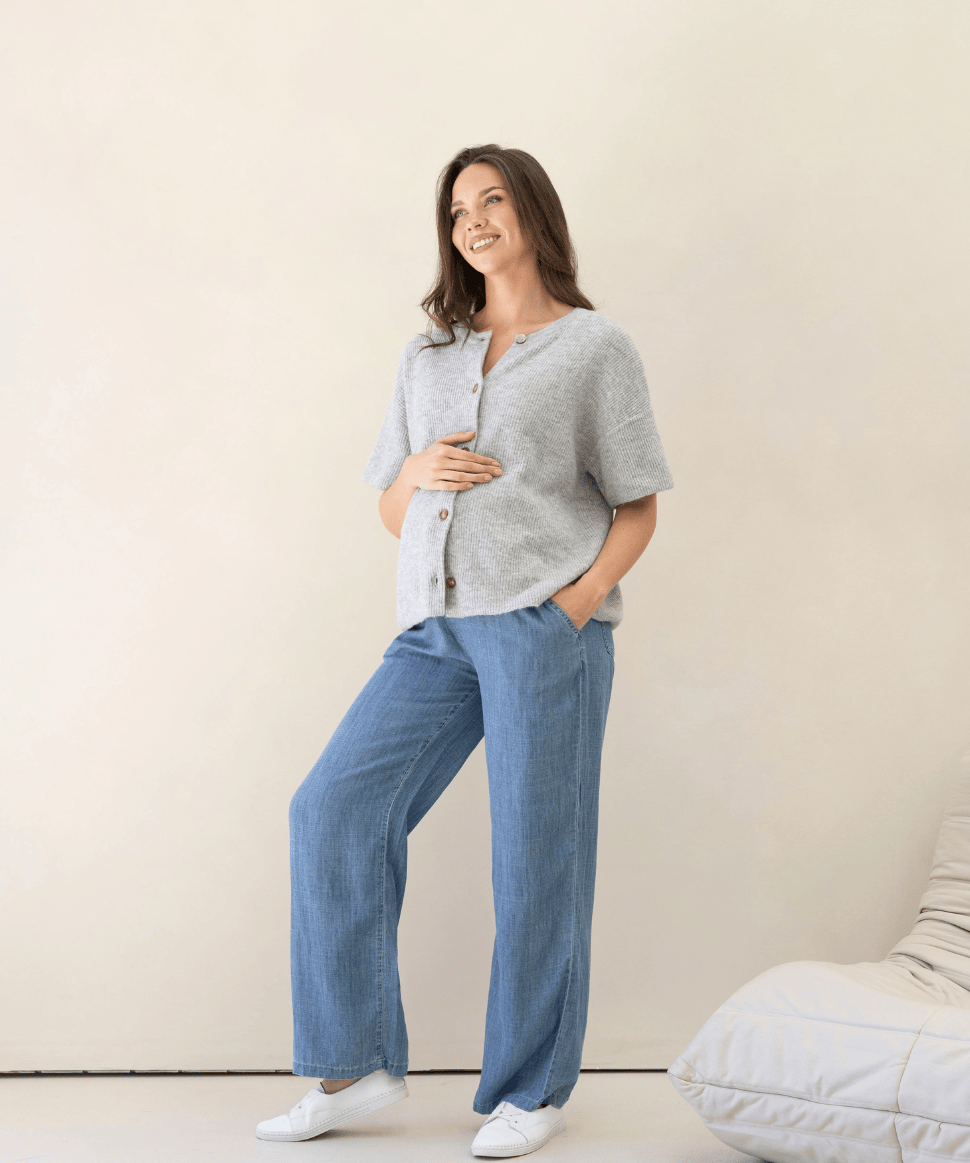 Adele Button Knitted Maternity Sweater- Marl Grey Angel Maternity Maternity and Nursing Preggi Central Maternity Shop