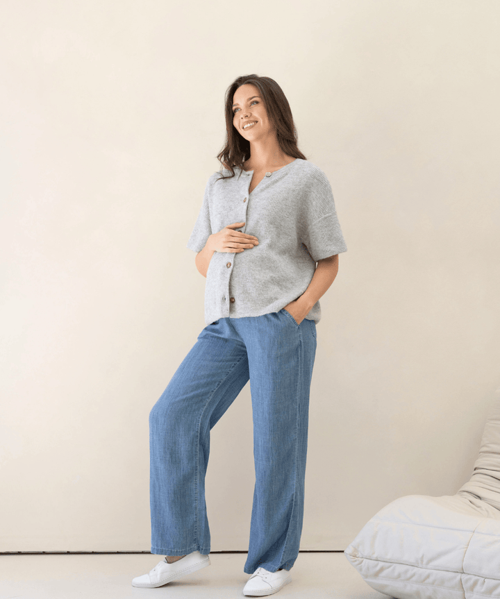 Adele Button Knitted Maternity Sweater- Marl Grey Angel Maternity Maternity and Nursing Preggi Central Maternity Shop