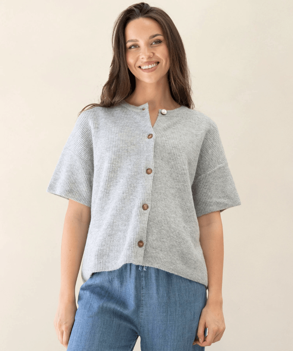 Adele Button Knitted Maternity Sweater- Marl Grey Angel Maternity Maternity and Nursing Preggi Central Maternity Shop