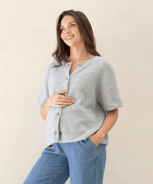 Adele Button Knitted Maternity Sweater- Marl Grey Angel Maternity Maternity and Nursing Preggi Central Maternity Shop