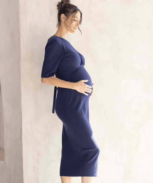 Annabella Maternity Knit Midi Dress in Navy Angel Maternity Maternity and Nursing Preggi Central Maternity Shop