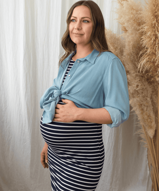 Blue Chambray Maternity & Nursing Shirt Around April Maternity and Nursing Preggi Central Maternity Shop