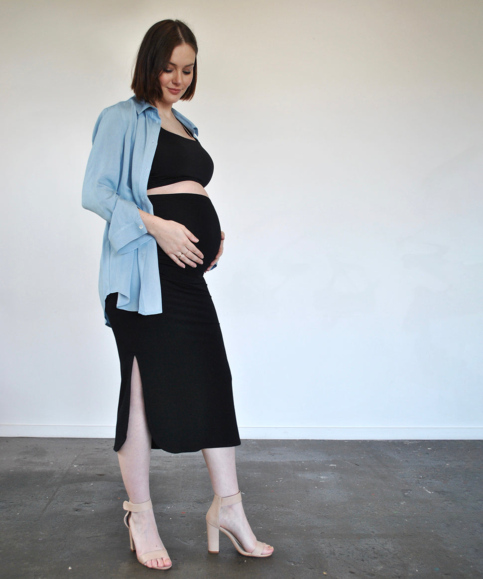 Blue Chambray Maternity &amp; Nursing Shirt Around April Maternity and Nursing Preggi Central Maternity Shop