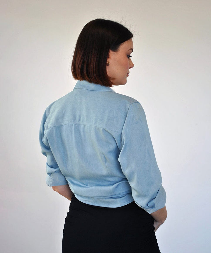 Blue Chambray Maternity &amp; Nursing Shirt Around April Maternity and Nursing Preggi Central Maternity Shop