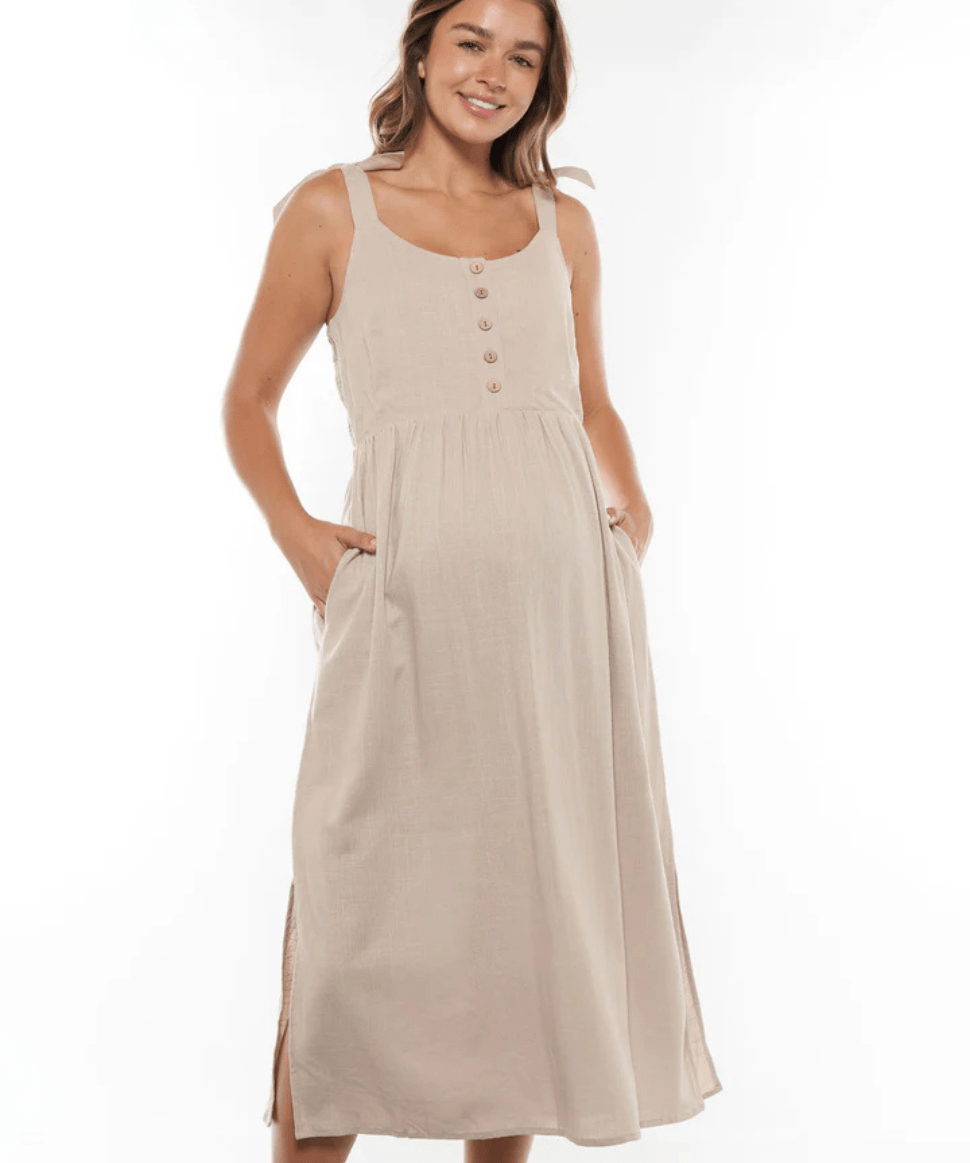 Breeze Along Midi Dress - Natural BAE the label Maternity and Nursing Preggi Central Maternity Shop