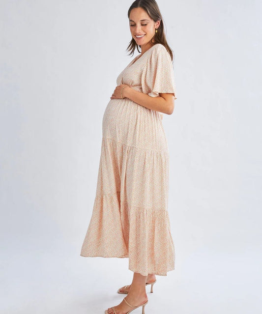 Cara Maternity Maxi Dress in Creamy Floral Glow Angel Maternity Maternity and Nursing Preggi Central Maternity Shop