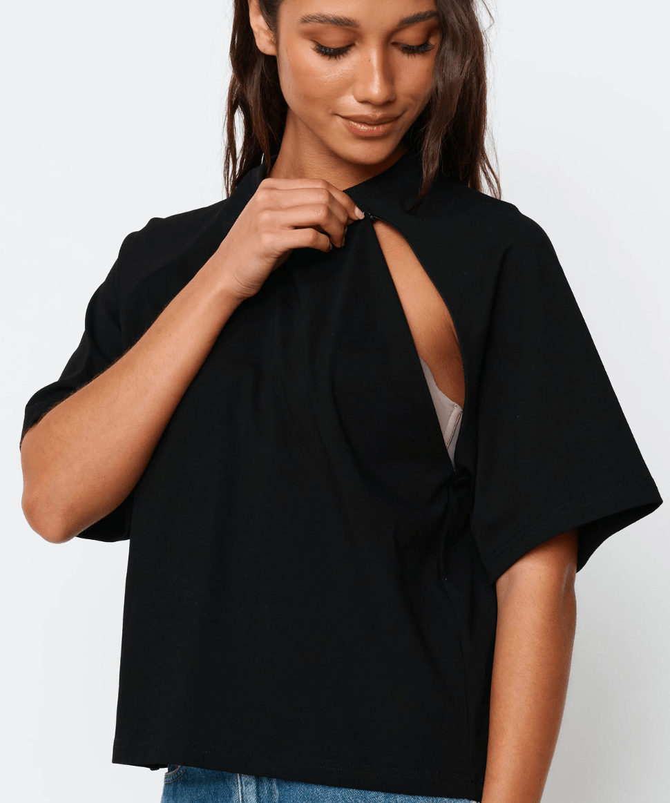 Classique Box-Cut Breastfeeding Tee - Black Apéro Maternity and Nursing Preggi Central Maternity Shop