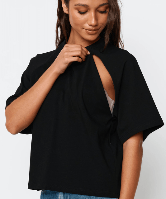 Classique Box-Cut Breastfeeding Tee - Black Apéro Maternity and Nursing Preggi Central Maternity Shop