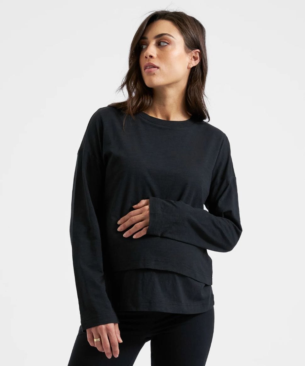 Claud Long Sleeve Nursing Top Black Ripe Maternity Maternity and Nursing Preggi Central Maternity Shop