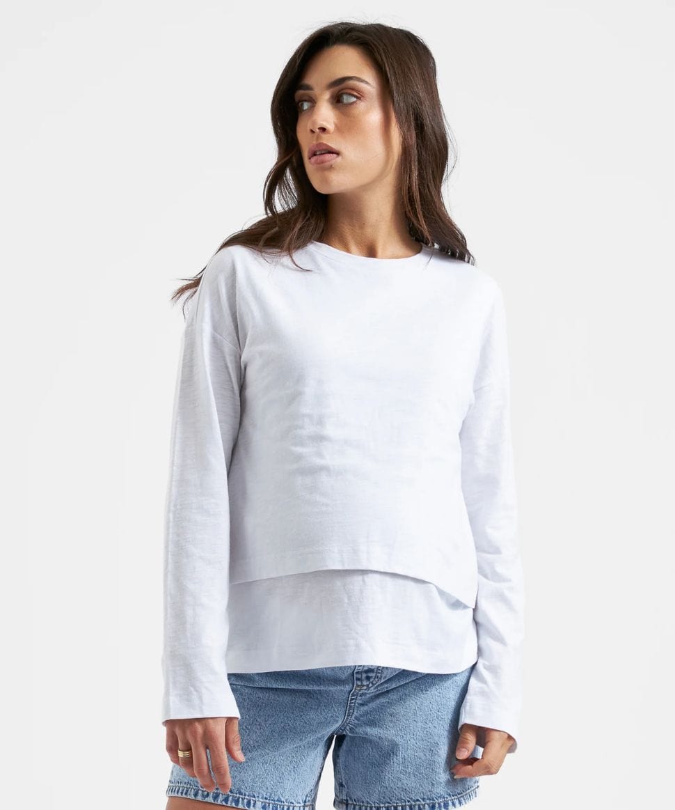 Claud Long Sleeve Nursing Top White Ripe Maternity Maternity and Nursing Preggi Central Maternity Shop