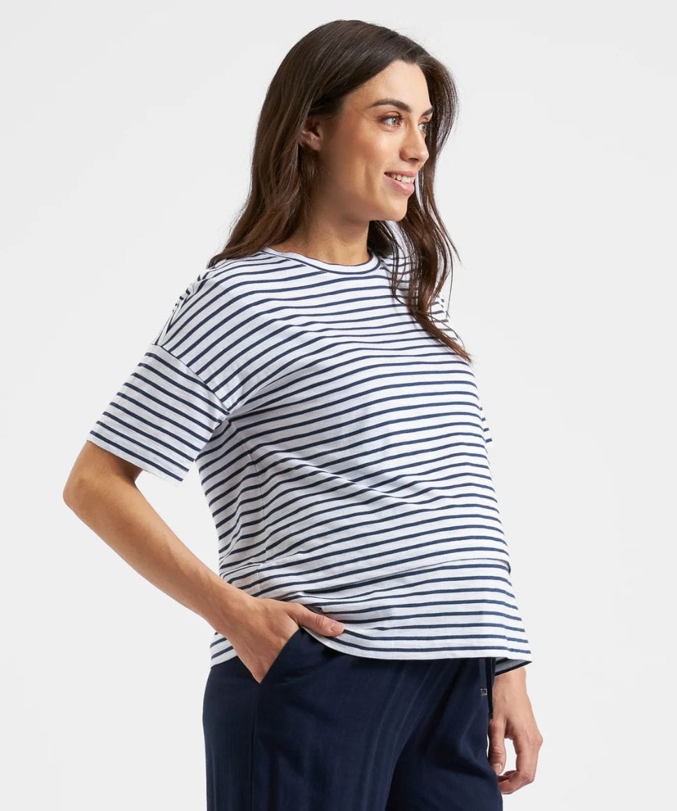 Claudette Nursing Tee White/Ink Ripe Maternity Maternity and Nursing Preggi Central Maternity Shop