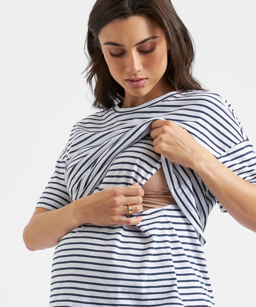 Claudette Nursing Tee White/Ink Ripe Maternity Maternity and Nursing Preggi Central Maternity Shop