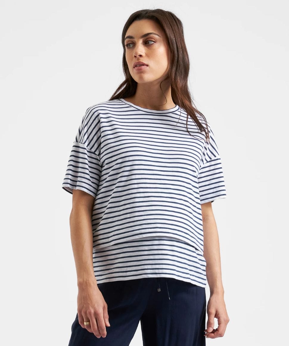 Claudette Nursing Tee White/Ink Ripe Maternity Maternity and Nursing Preggi Central Maternity Shop