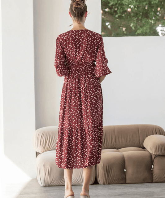 Dana Maternity Maxi Dress in Burgundy Floral Angel Maternity Maternity and Nursing Preggi Central Maternity Shop