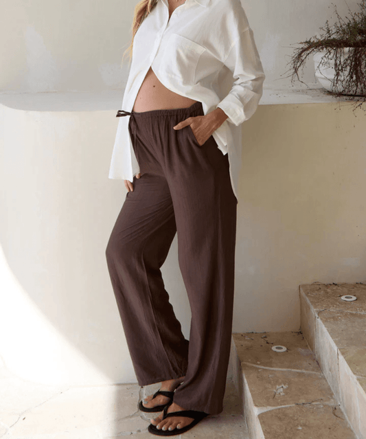 Ease Away Crinkle Pant - Chocolate BAE the label Maternity and Nursing Preggi Central Maternity Shop