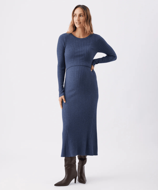 Eden Knit Nursing Dress Denim Marle Ripe Maternity Maternity and Nursing Preggi Central Maternity Shop