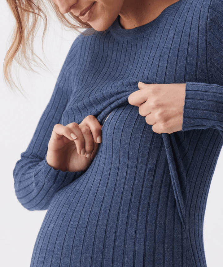 Eden Knit Nursing Dress Denim Marle Ripe Maternity Maternity and Nursing Preggi Central Maternity Shop