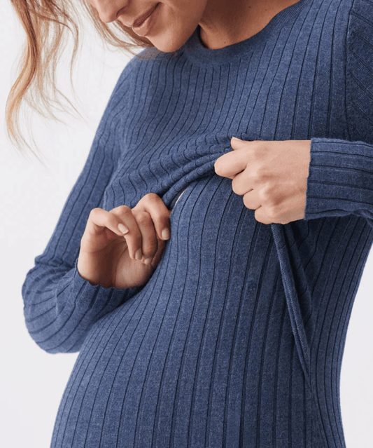 Eden Knit Nursing Dress Denim Marle Ripe Maternity Maternity and Nursing Preggi Central Maternity Shop